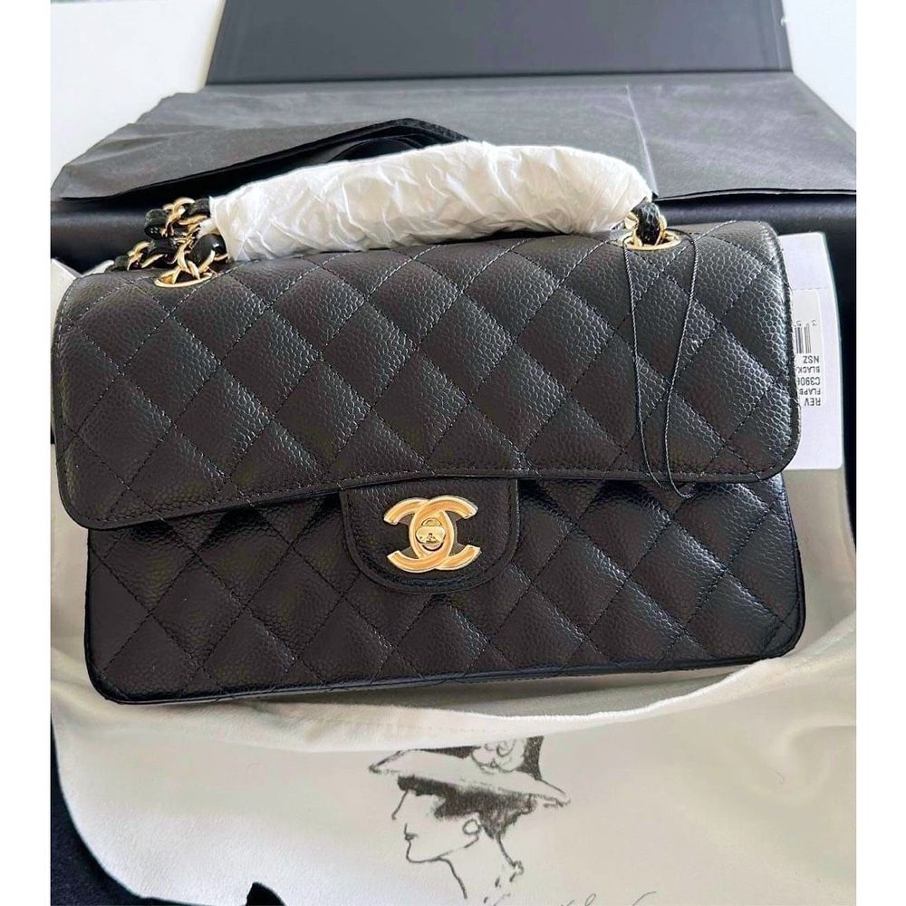 Brand New Chanel Black Caviar Classic Small Double Flap Bag With Gold Hardware M